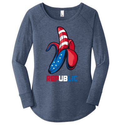 Banana Us Flag Patriot America Party Funny Fruit Republic Women's Perfect Tri Tunic Long Sleeve Shirt