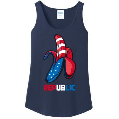 Banana Us Flag Patriot America Party Funny Fruit Republic Ladies Essential Tank