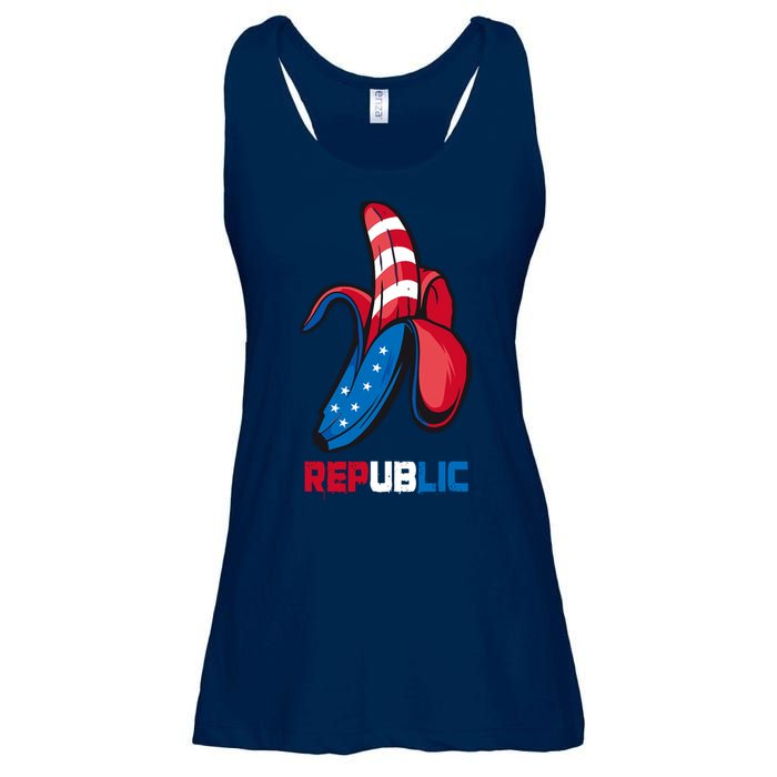 Banana Us Flag Patriot America Party Funny Fruit Republic Ladies Essential Flowy Tank