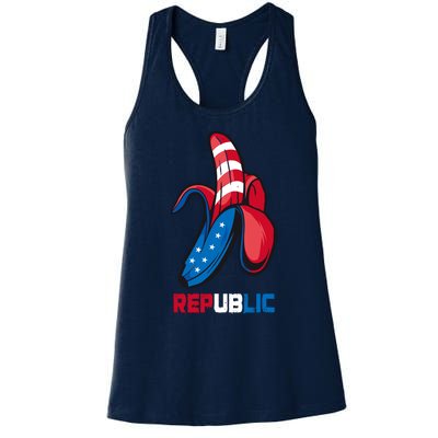 Banana Us Flag Patriot America Party Funny Fruit Republic Women's Racerback Tank