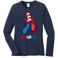 Banana Us Flag Patriot America Party Funny Fruit Republic Ladies Long Sleeve Shirt