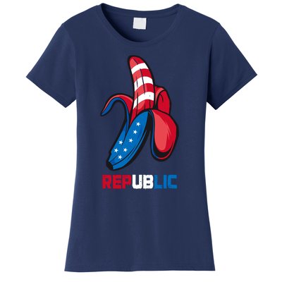 Banana Us Flag Patriot America Party Funny Fruit Republic Women's T-Shirt