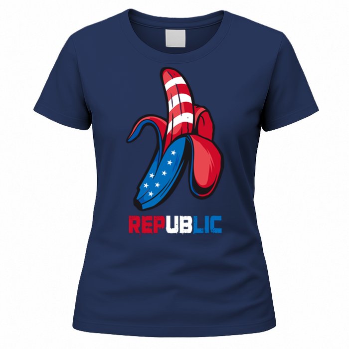 Banana Us Flag Patriot America Party Funny Fruit Republic Women's T-Shirt