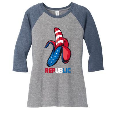 Banana Us Flag Patriot America Party Funny Fruit Republic Women's Tri-Blend 3/4-Sleeve Raglan Shirt