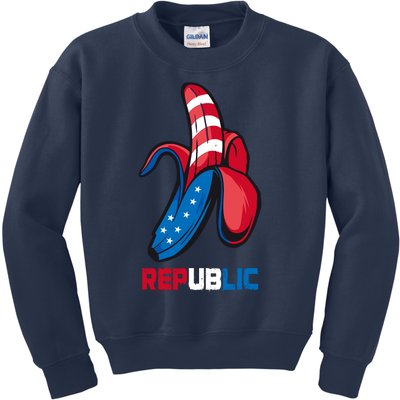 Banana Us Flag Patriot America Party Funny Fruit Republic Kids Sweatshirt