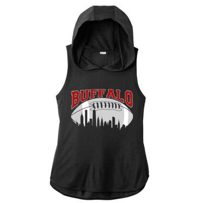 Buffalo Football Fan City Skyline Ladies PosiCharge Tri-Blend Wicking Draft Hoodie Tank