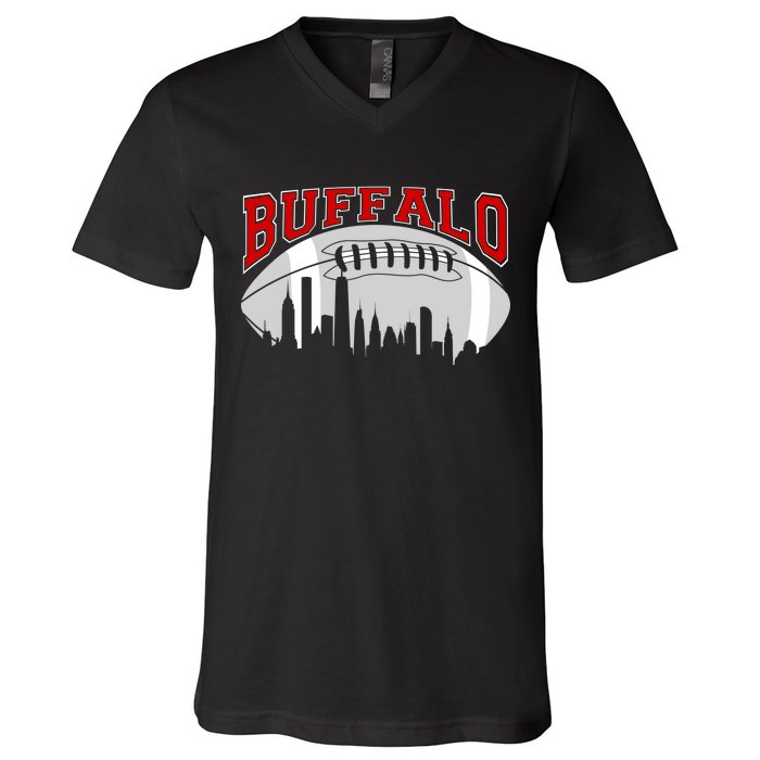 Buffalo Football Fan City Skyline V-Neck T-Shirt