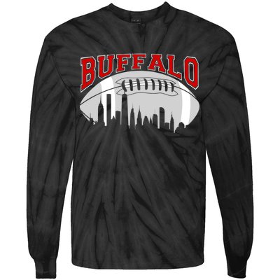 Buffalo Football Fan City Skyline Tie-Dye Long Sleeve Shirt