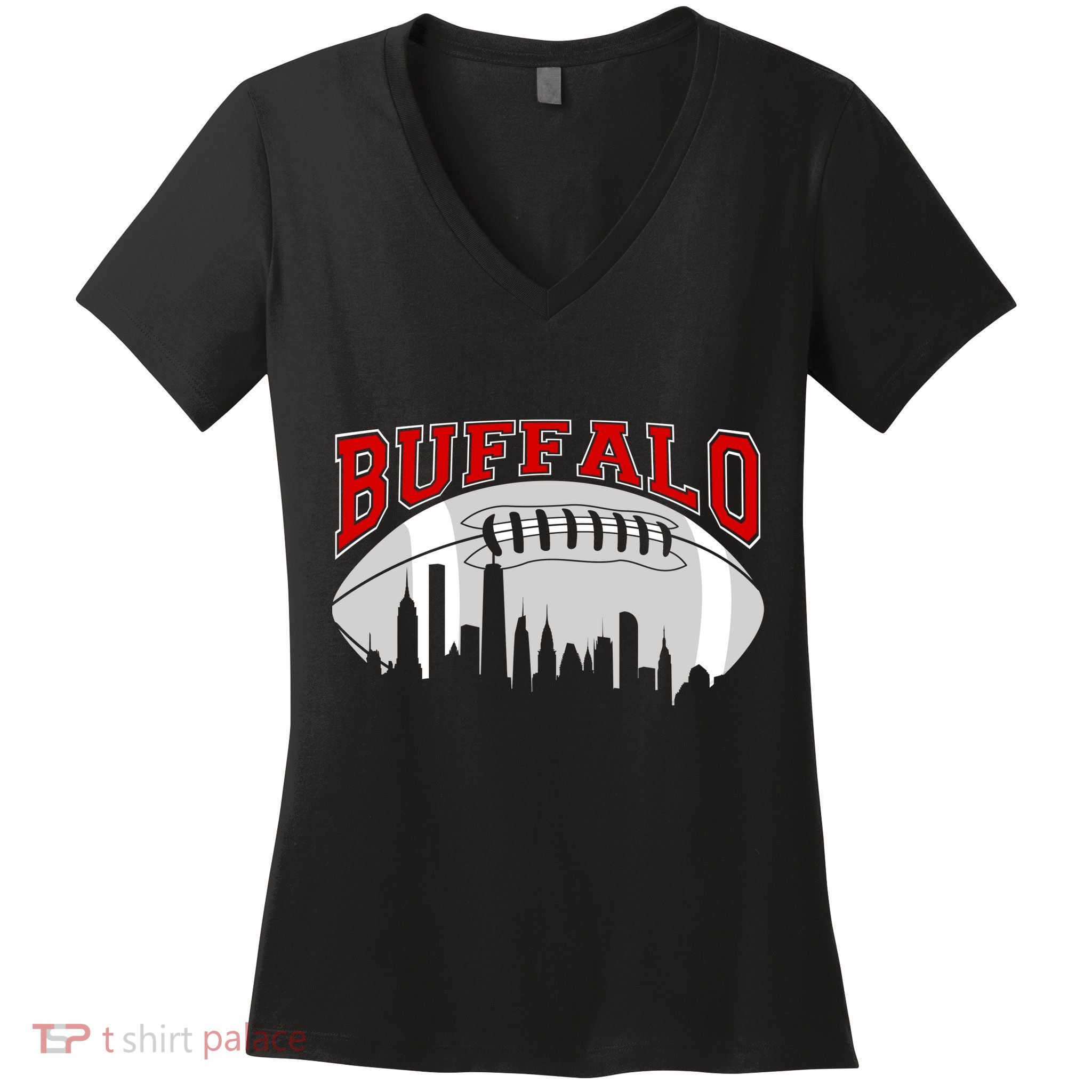 Buffalo Football Fan City Skyline Women's V-Neck T-Shirt