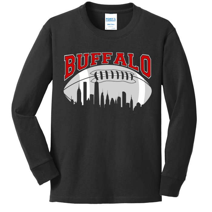 Buffalo Football Fan City Skyline Kids Long Sleeve Shirt