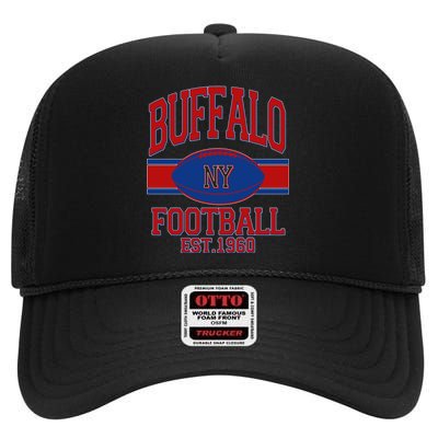 Buffalo New York Football Classic Logo Fan High Crown Mesh Back Trucker Hat