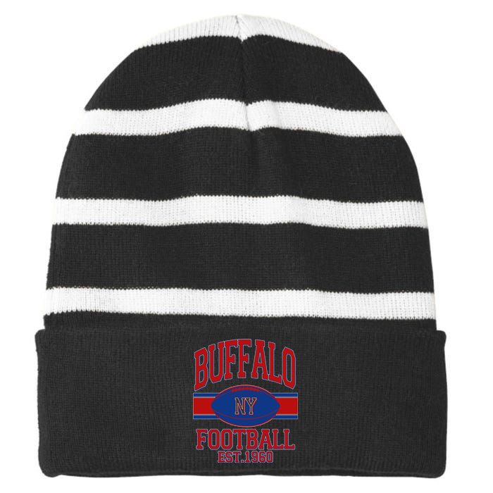 Buffalo New York Football Classic Logo Fan Striped Beanie with Solid Band