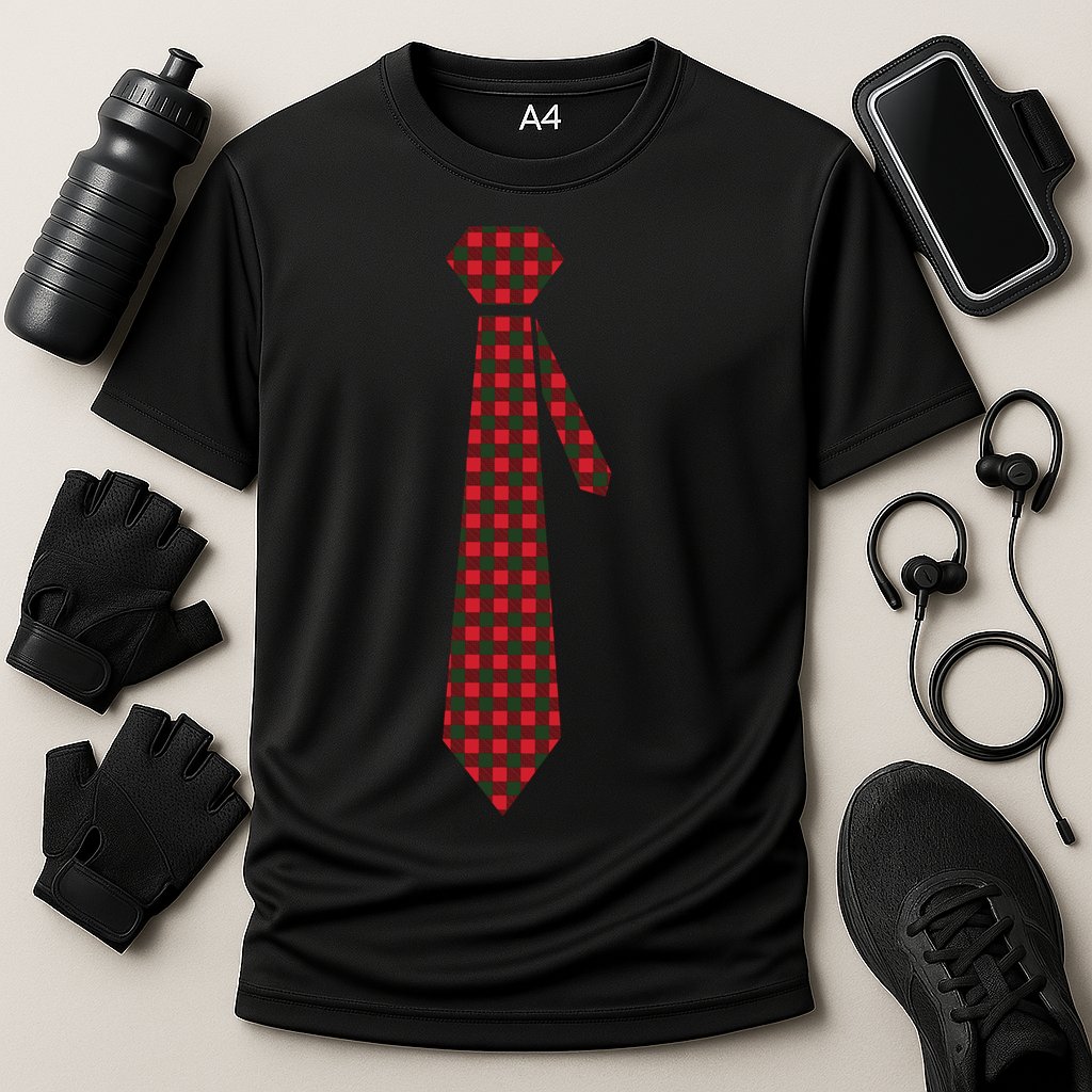 Buffalo Plaid Christmas Tie Cooling Performance Crew T-Shirt