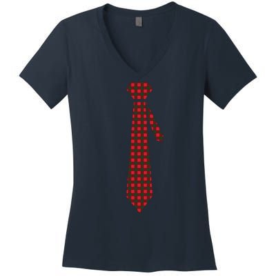 Buffalo Plaid Christmas Tie Women's V-Neck T-Shirt