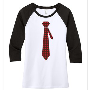 Buffalo Plaid Christmas Tie Women's Tri-Blend 3/4-Sleeve Raglan Shirt