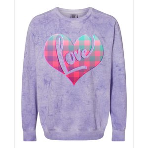 Buffalo Plaid Love Heart Valentines Day Colorblast Crewneck Sweatshirt