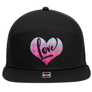 Buffalo Plaid Love Heart Valentines Day 7 Panel Mesh Trucker Snapback Hat