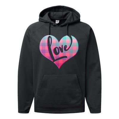 Buffalo Plaid Love Heart Valentines Day Performance Fleece Hoodie