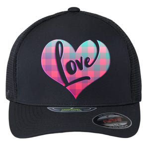 Buffalo Plaid Love Heart Valentines Day Flexfit Unipanel Trucker Cap