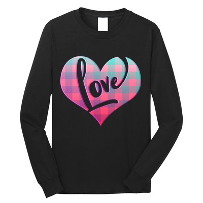 Buffalo Plaid Love Heart Valentines Day Long Sleeve Shirt