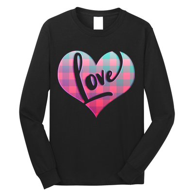 Buffalo Plaid Love Heart Valentines Day Long Sleeve Shirt