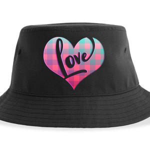 Buffalo Plaid Love Heart Valentines Day Sustainable Bucket Hat