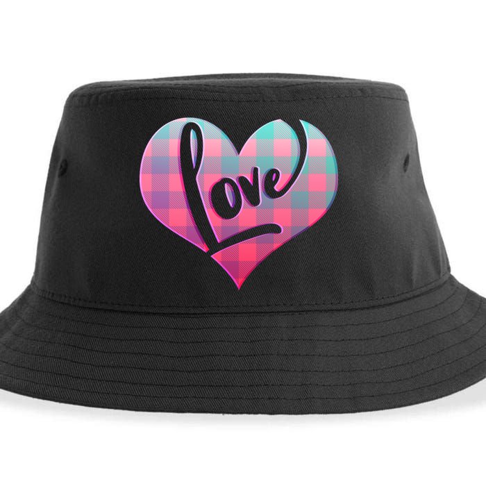 Buffalo Plaid Love Heart Valentines Day Sustainable Bucket Hat