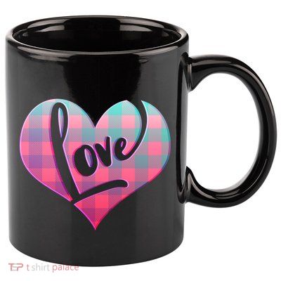 Buffalo Plaid Love Heart Valentines Day 11oz C Handle Ceramic Mug