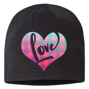 Buffalo Plaid Love Heart Valentines Day Sustainable Beanie