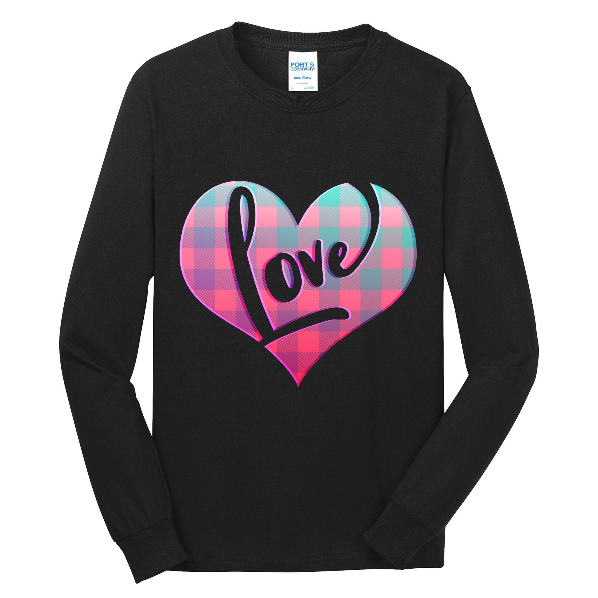 Buffalo Plaid Love Heart Valentines Day Tall Long Sleeve T-Shirt