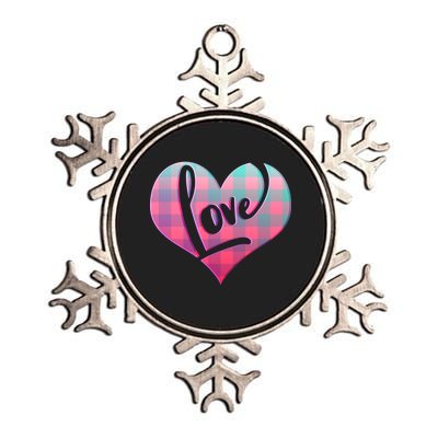 Buffalo Plaid Love Heart Valentines Day Metallic Star Ornament