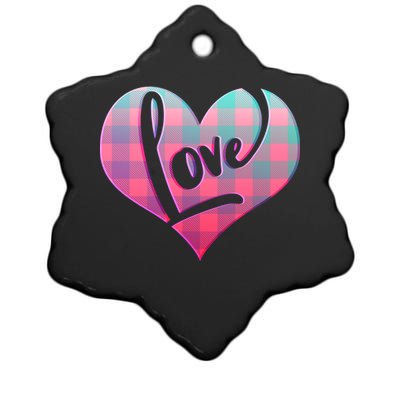 Buffalo Plaid Love Heart Valentines Day Ceramic Star Ornament