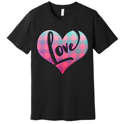 Buffalo Plaid Love Heart Valentines Day Premium T-Shirt