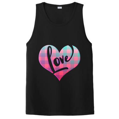 Buffalo Plaid Love Heart Valentines Day PosiCharge Competitor Tank