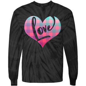 Buffalo Plaid Love Heart Valentines Day Tie-Dye Long Sleeve Shirt