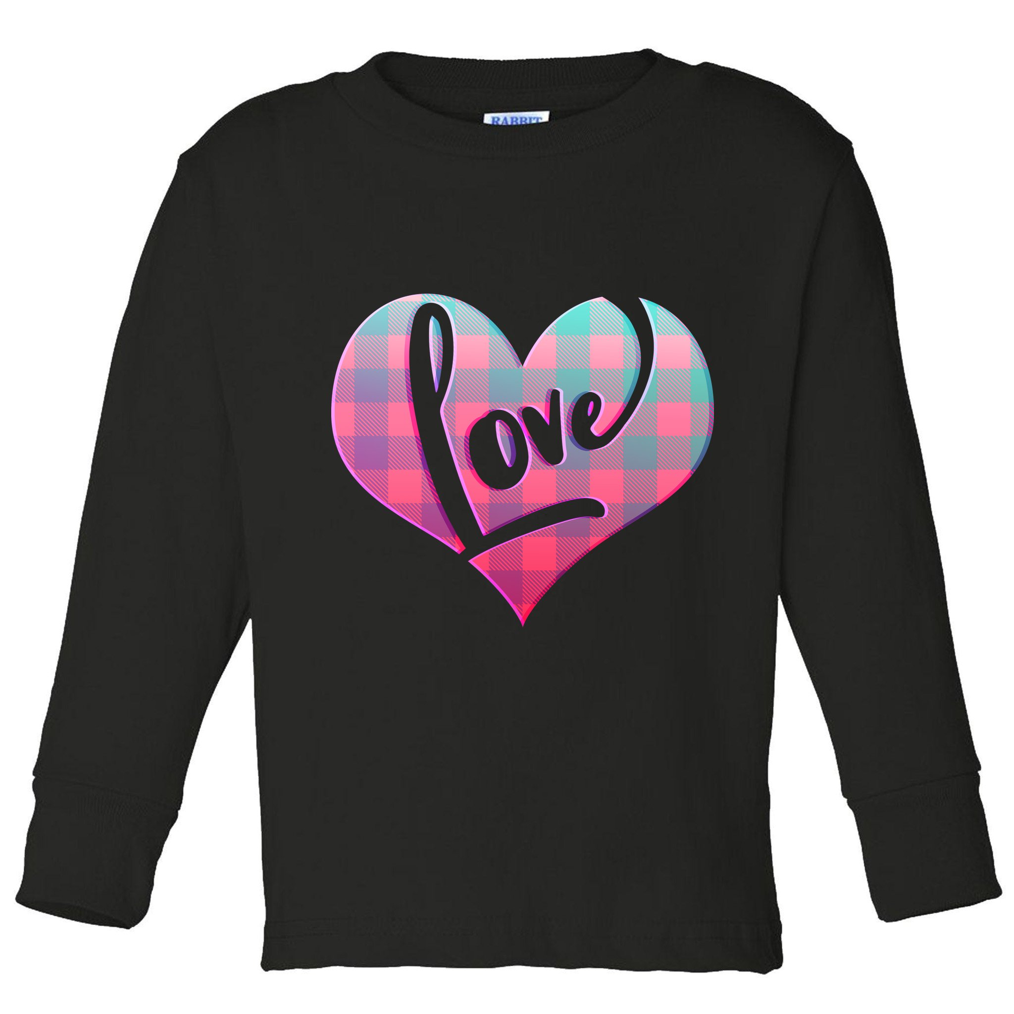 Buffalo Plaid Love Heart Valentines Day Toddler Long Sleeve Shirt