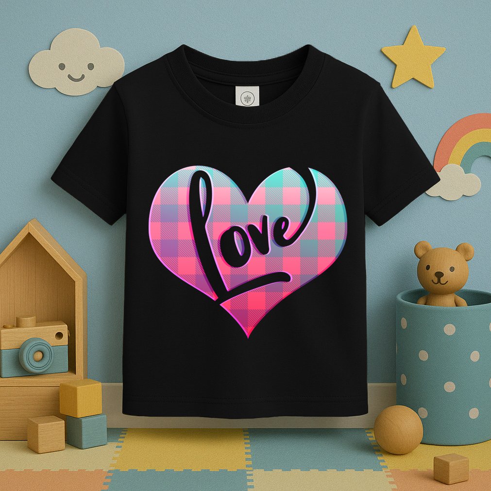 Buffalo Plaid Love Heart Valentines Day Toddler T-Shirt