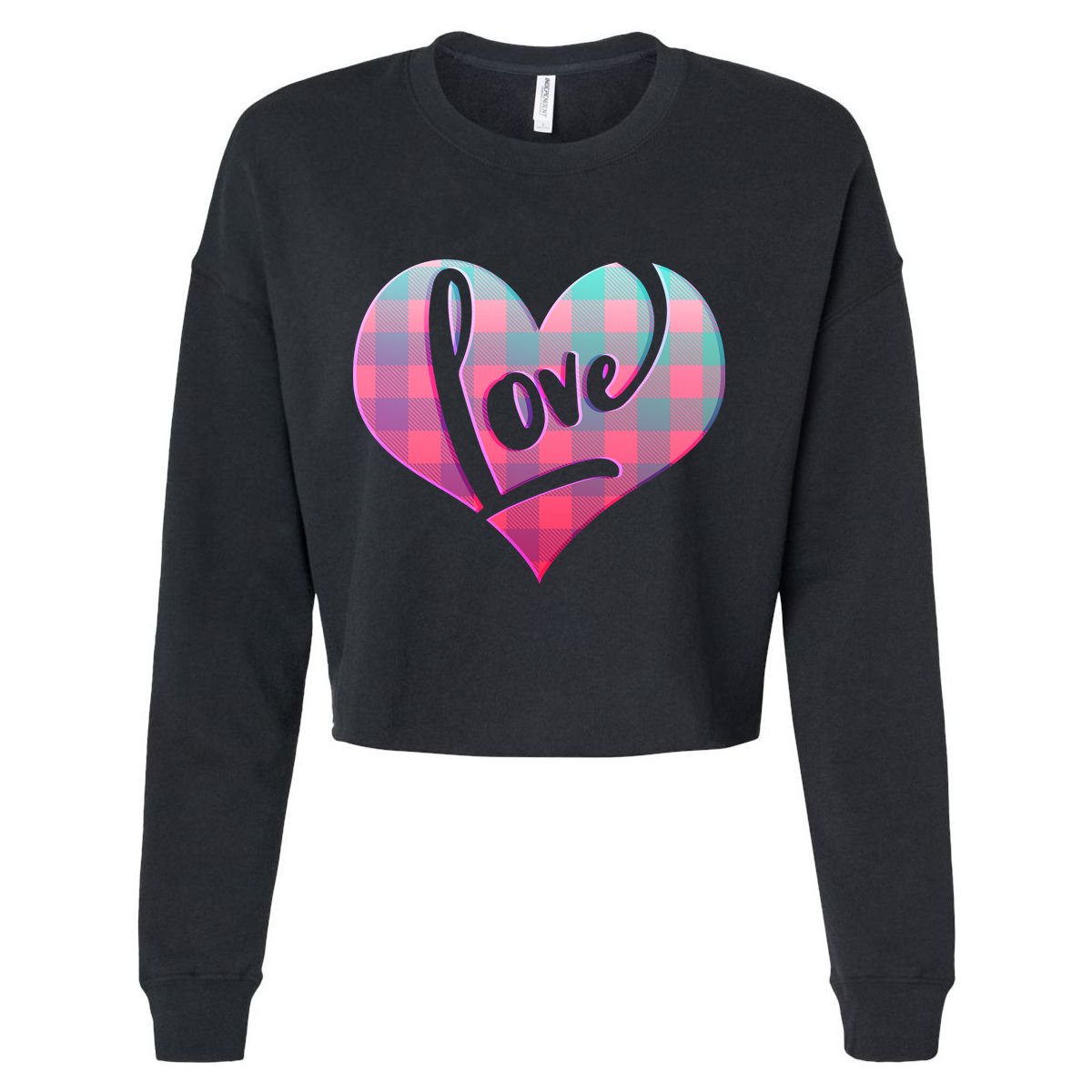Buffalo Plaid Love Heart Valentines Day Cropped Pullover Crew