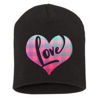 Buffalo Plaid Love Heart Valentines Day Short Acrylic Beanie