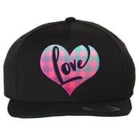 Buffalo Plaid Love Heart Valentines Day Wool Snapback Cap