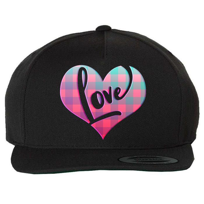 Buffalo Plaid Love Heart Valentines Day Wool Snapback Cap