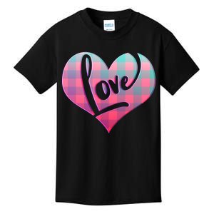 Buffalo Plaid Love Heart Valentines Day Kids T-Shirt