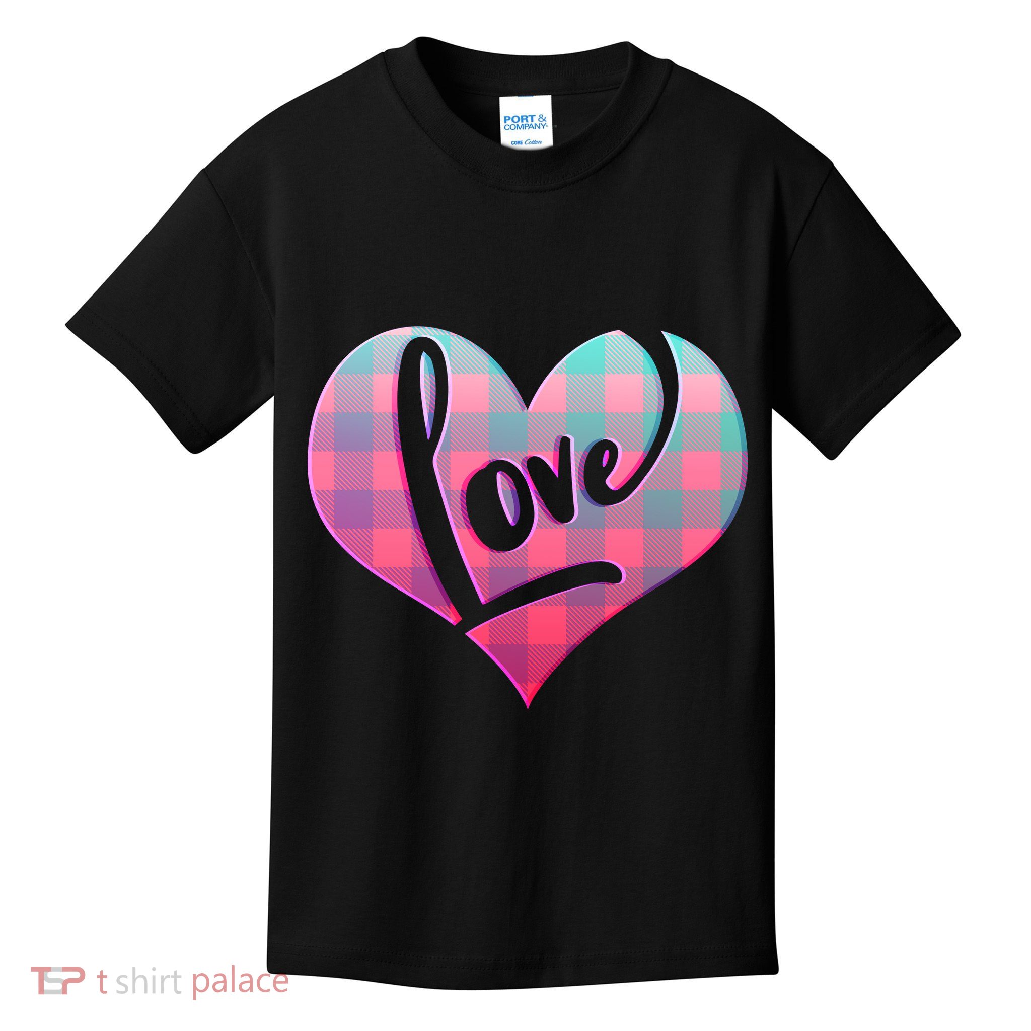 Buffalo Plaid Love Heart Valentines Day Kids T-Shirt