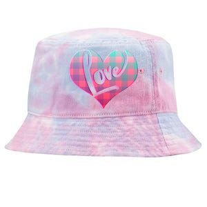 Buffalo Plaid Love Heart Valentines Day Tie-Dyed Bucket Hat