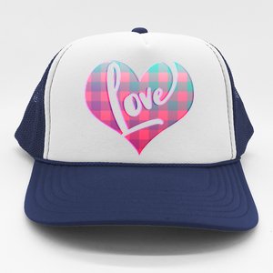 Buffalo Plaid Love Heart Valentines Day Trucker Hat