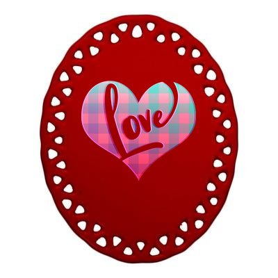 Buffalo Plaid Love Heart Valentines Day Ceramic Oval Ornament