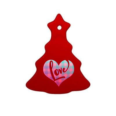 Buffalo Plaid Love Heart Valentines Day Ceramic Tree Ornament