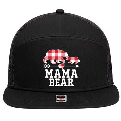 Buffalo Plaid Mama Bear 7 Panel Mesh Trucker Snapback Hat