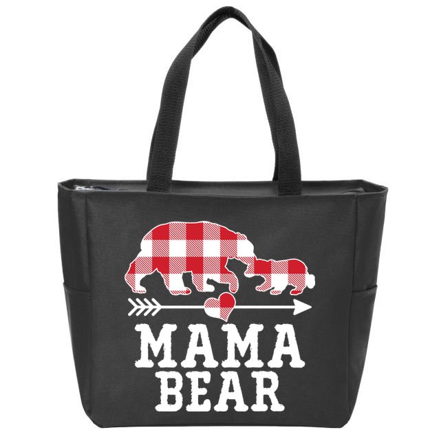 Buffalo Plaid Mama Bear Zip Tote Bag