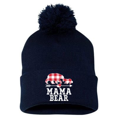 Buffalo Plaid Mama Bear Pom Pom 12in Knit Beanie